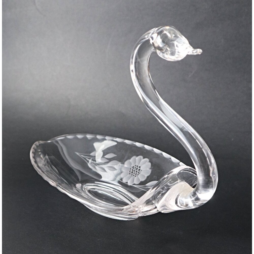 Vintage Swan Candy Dish Etched Cornflower Pattern WJ Hughes Canada